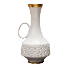 KPM Bavaria German Mid-Century White and Gold Porcelain Handled Vase