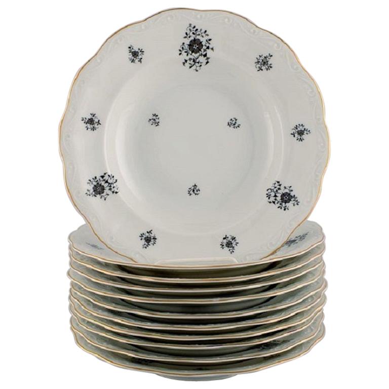KPM, Copenhagen, 11 Rubens Deep Plates in Porcelain with Floral Motifs, 1940s