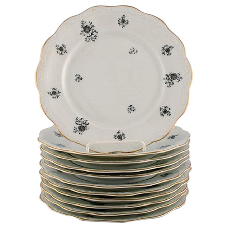 KPM, Copenhagen, 11 Rubens Lunch Plates in Porcelain with Floral Motifs, 1940s
