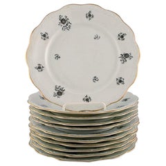 KPM, Kopenhagen, 11 Rubens- Lunchteller aus Porzellan mit Blumenmotiven, 1940er Jahre