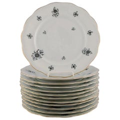KPM, Copenhagen, 12 Rubens Dinner Porcelain Plates with Floral Motifs, 1940s