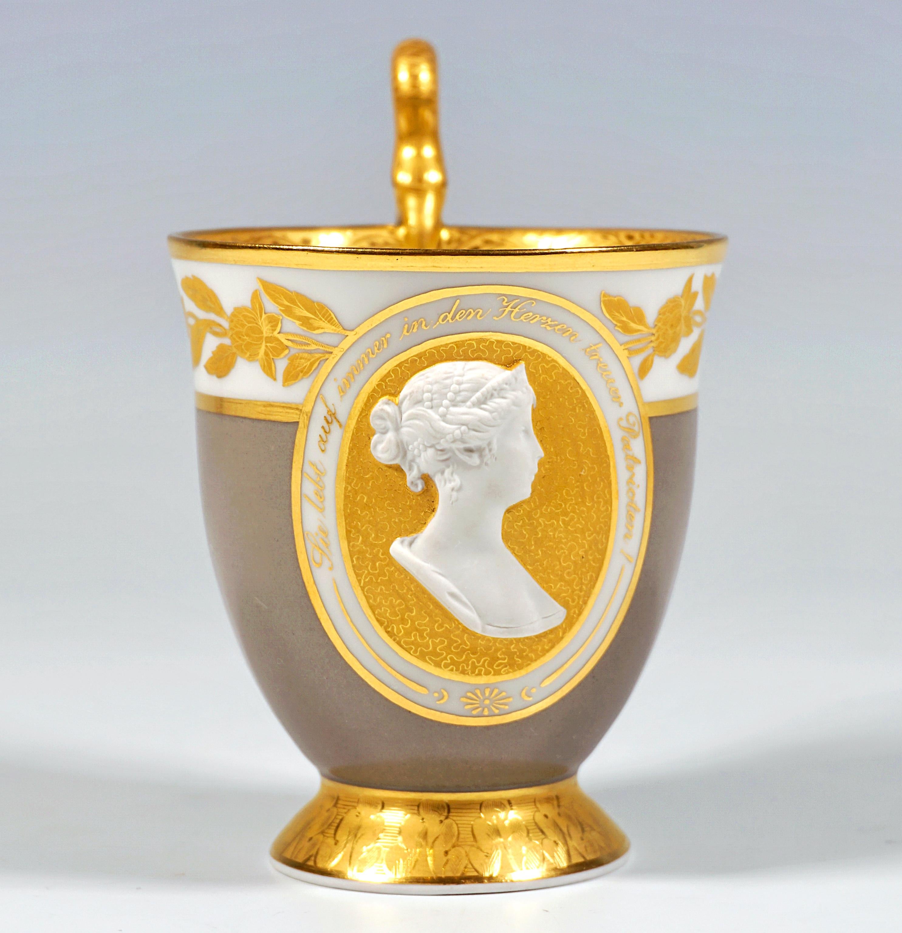 Neoclassical KPM Berlin Anniversary Collector's Cup, Queen Luise 1776-1926, Germany, Ca 1926