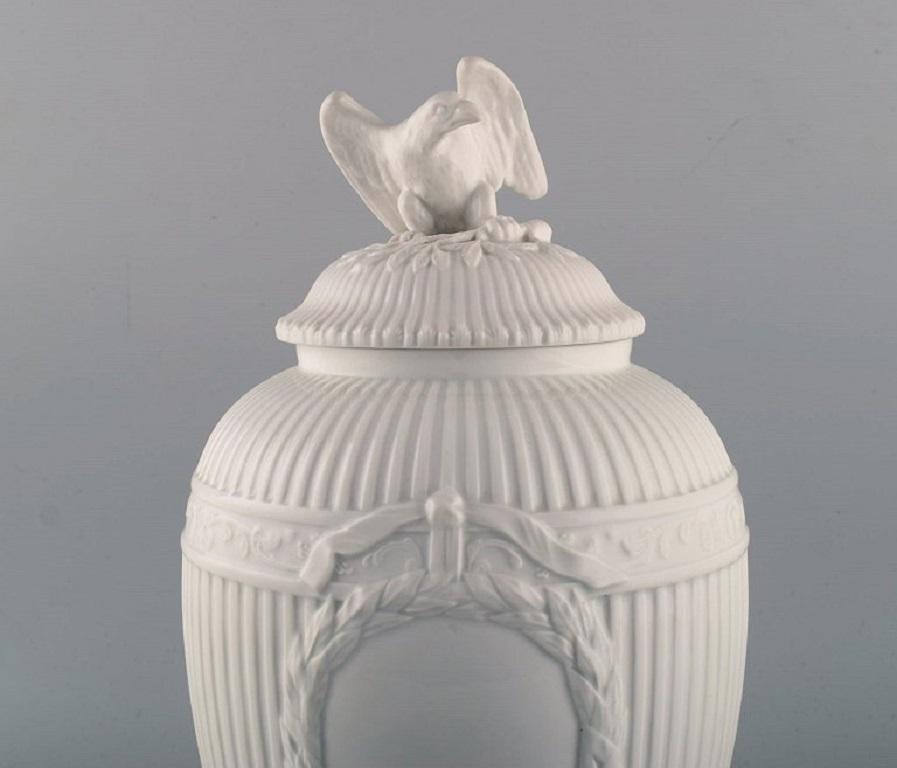 German KPM, Berlin, Antique Blanc de Chine Empire Lidded Vase with Garlands and Eagle