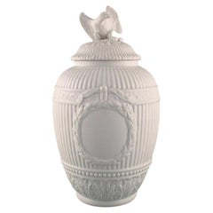 KPM, Berlin, Antique Blanc de Chine Empire Lidded Vase with Garlands and Eagle