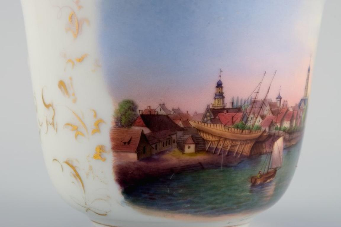 KPM, Berlin, Antique Cup in Overglaze, Hand Painted with City Motif from Leere In Good Condition For Sale In Copenhagen, DK