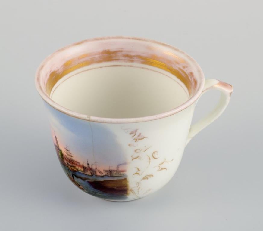 Porcelain KPM, Berlin, Antique Cup in Overglaze, Hand Painted with City Motif from Leere For Sale