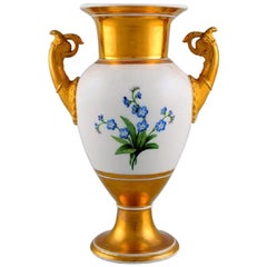 KPM, Berlin, Antique Empire Vase with Flowers and Gold Decoration, 19th Century
