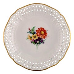 KPM, Berlin, Antique Plate / Bowl in Openwork Porcelain with Flowers