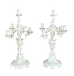 KPM Berlin Blanc de Chine Five-light Rococo Style Candelabra