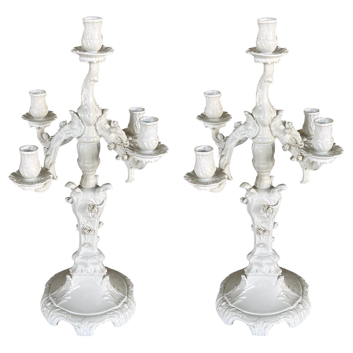 KPM Berlin Blanc de Chine Five-light Rococo Style Candelabra