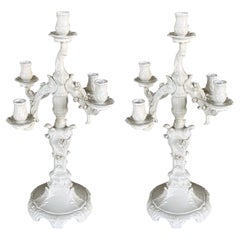 KPM Berlin Blanc de Chine Five-light Rococo Style Candelabra