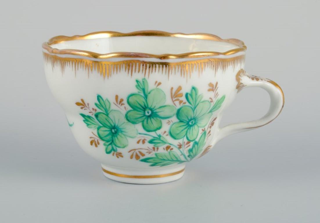 German Kpm, Berlin, Chocolate Cup Hand Painted with Green Flowers and Gold Decoration  For Sale