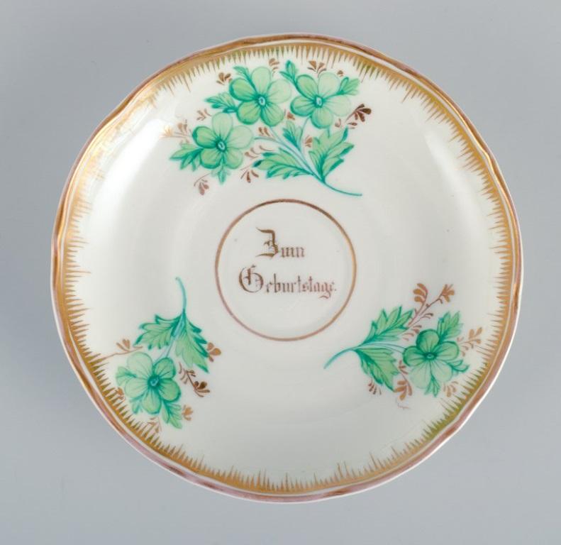 Hand-Painted Kpm, Berlin, Chocolate Cup Hand Painted with Green Flowers and Gold Decoration  For Sale