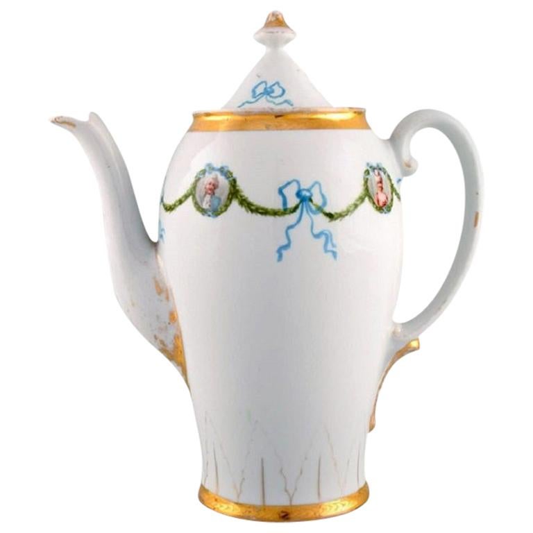 Kpm, Berlin, Coffee Pot in Hand Painted Porcelain with Blue Ribbons