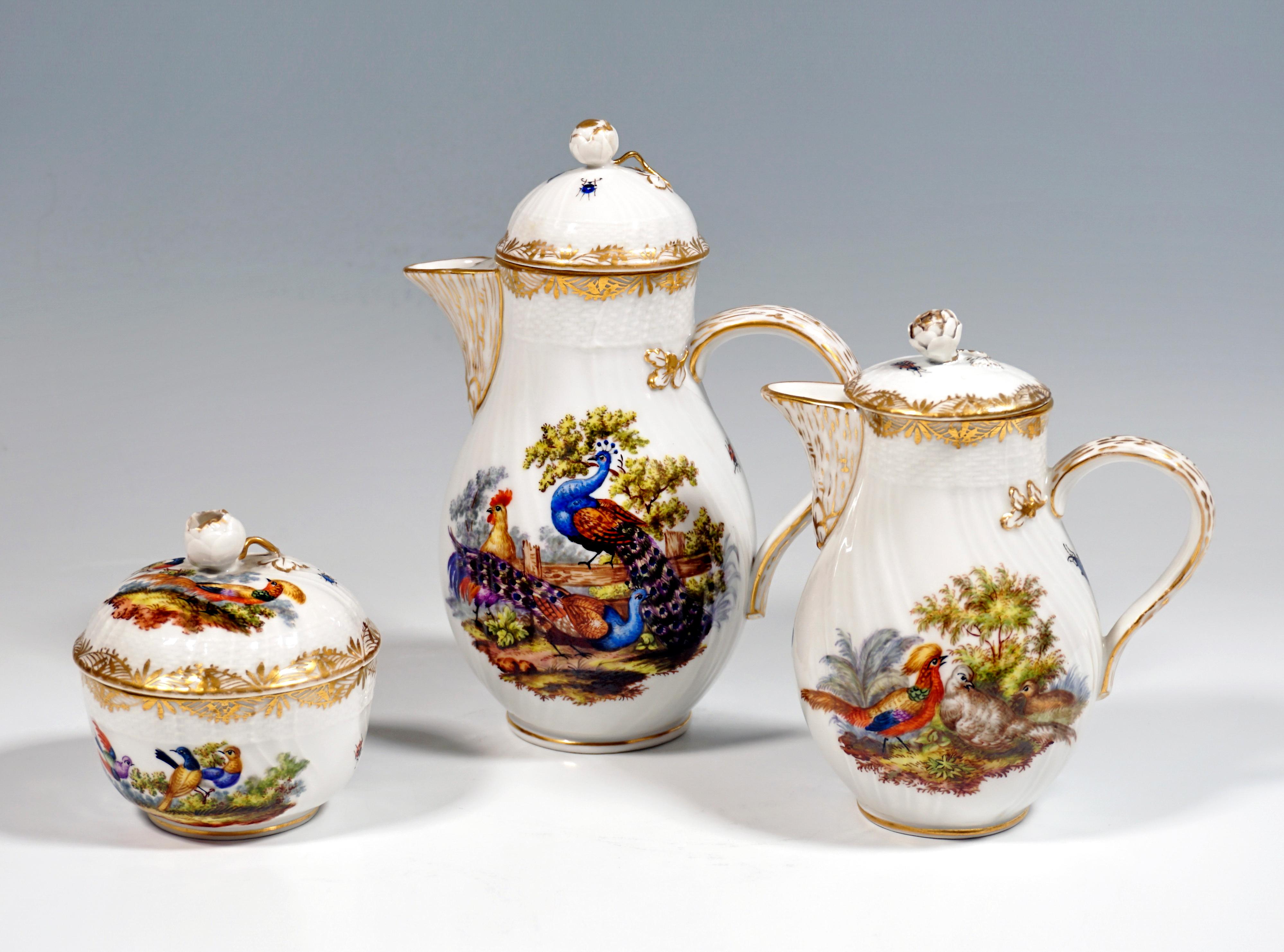 German KPM Berlin Coffee Set, Dejeuner for 2 Persons, Birds, Insects & Gold, ca 1900