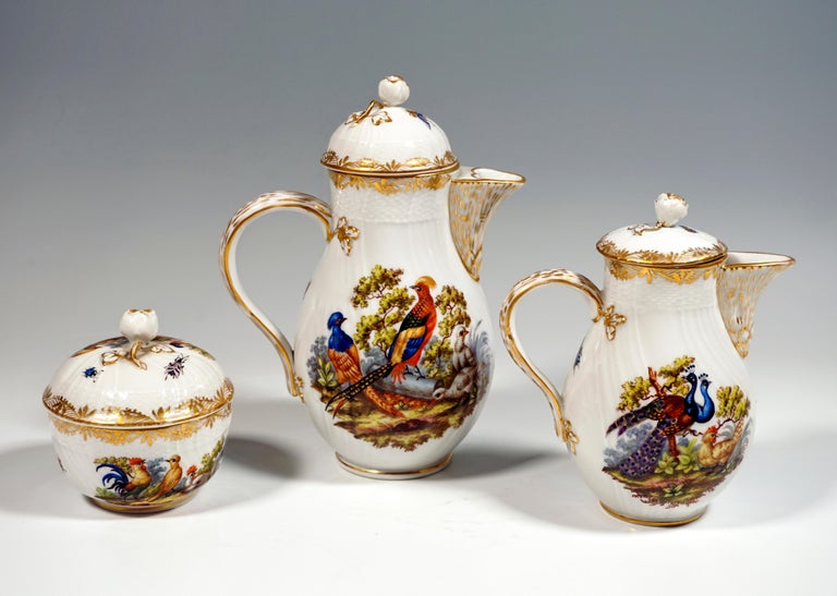 KPM Berlin Coffee Set, Dejeuner for 2 Persons, Birds, Insects & Gold, ca 1900 In Good Condition In Vienna, AT