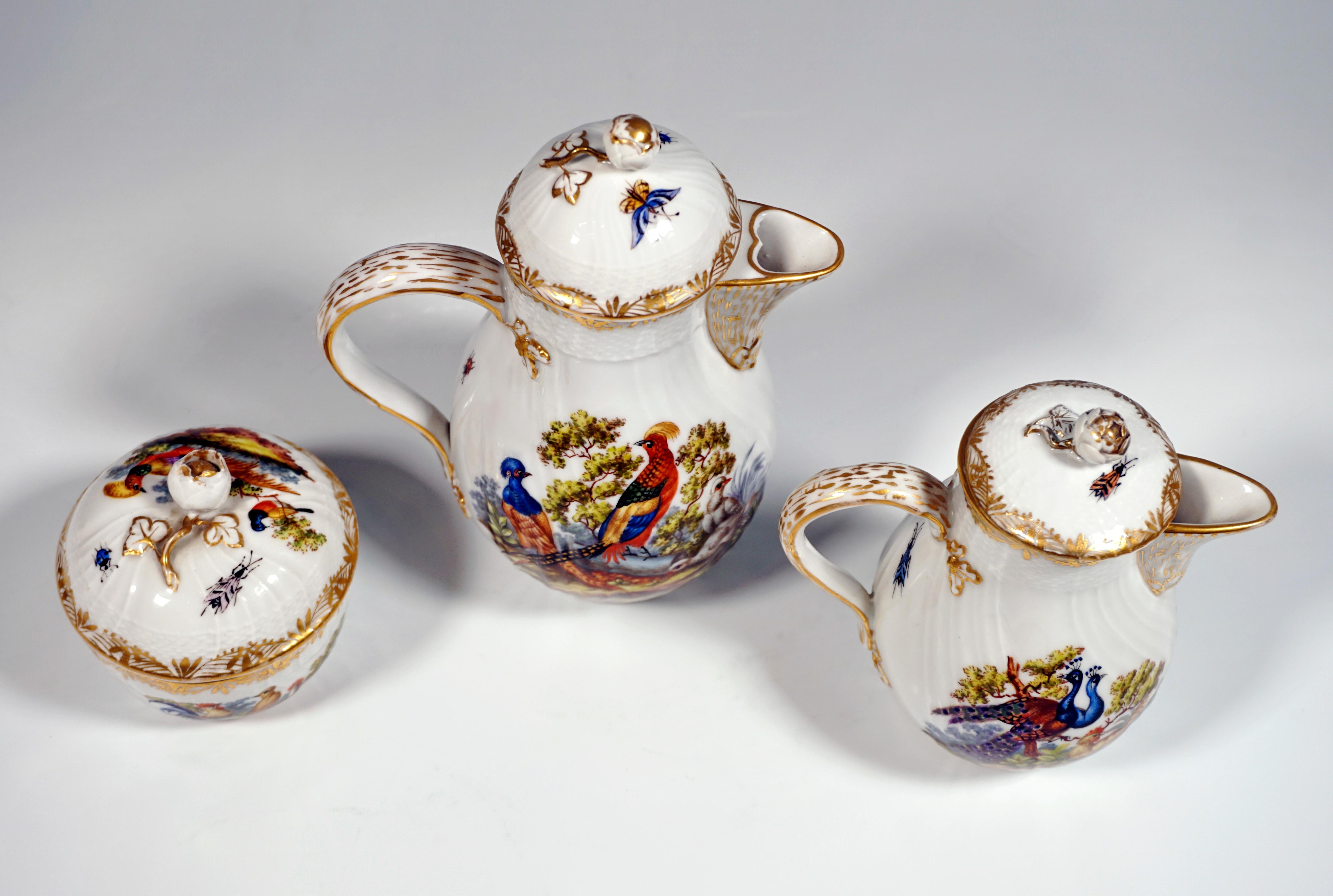 KPM Berlin Coffee Set, Dejeuner for 2 Persons, Birds, Insects & Gold, ca 1900 In Good Condition In Vienna, AT