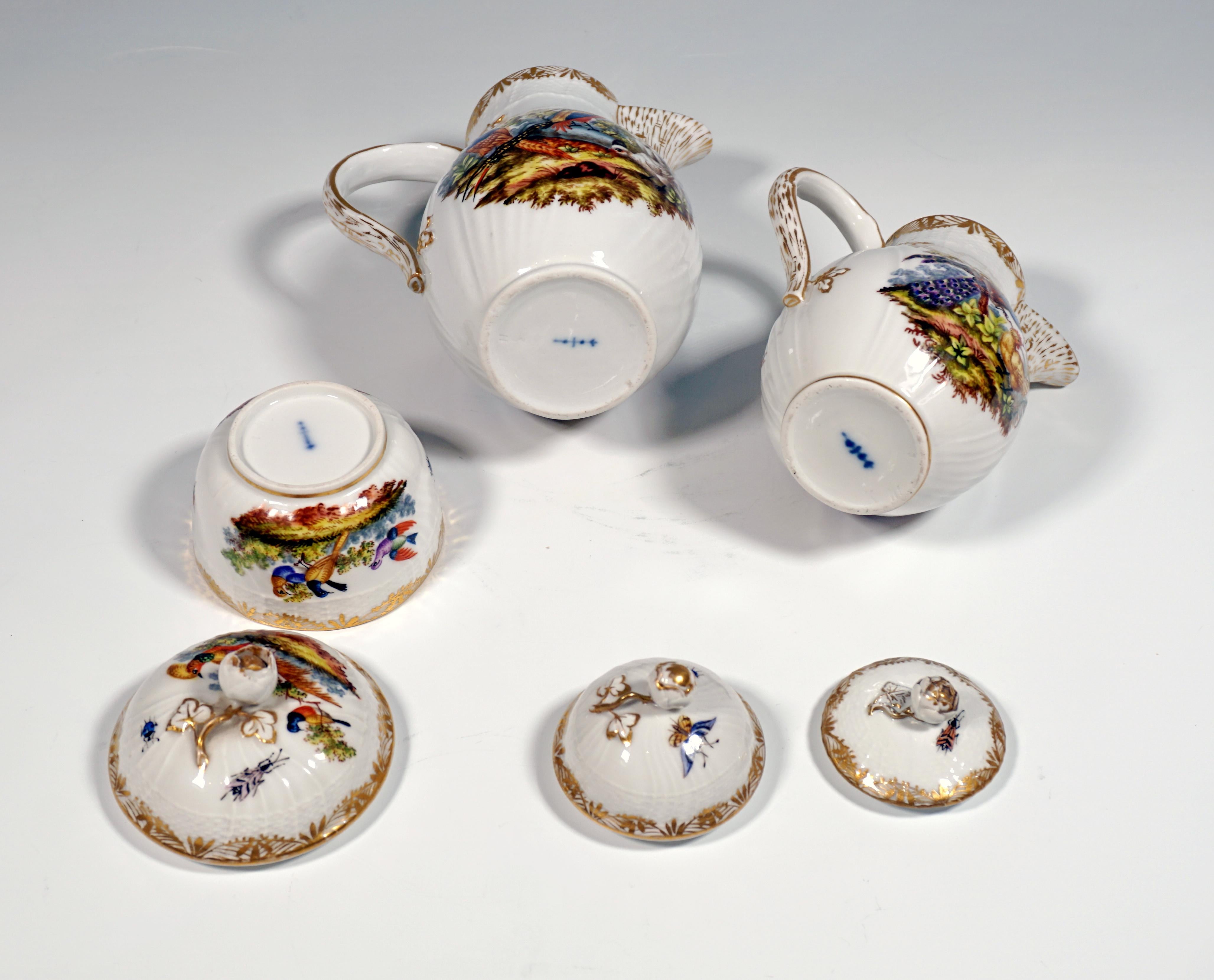 Early 20th Century KPM Berlin Coffee Set, Dejeuner for 2 Persons, Birds, Insects & Gold, ca 1900