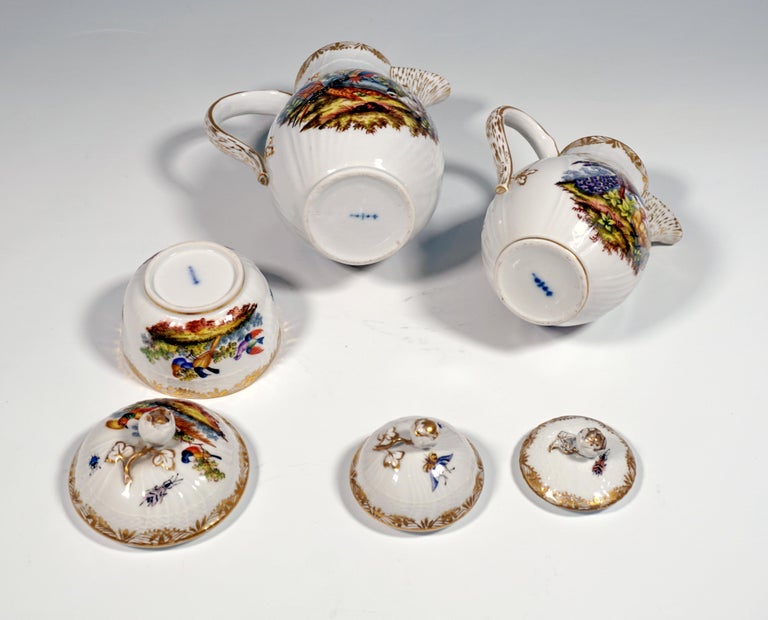 Porcelain KPM Berlin Coffee Set, Dejeuner for 2 Persons, Birds, Insects & Gold, ca 1900