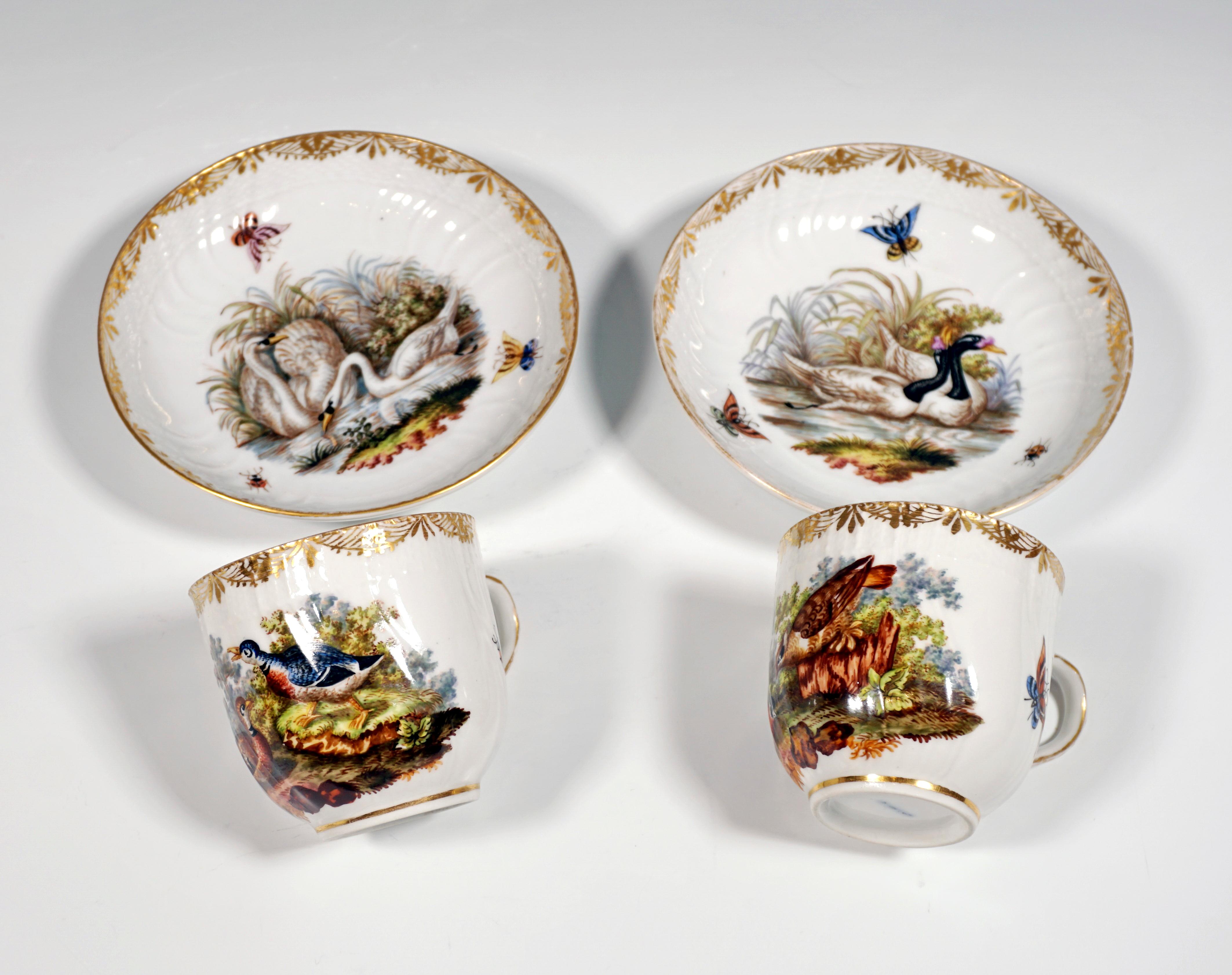 Porcelain KPM Berlin Coffee Set, Dejeuner for 2 Persons, Birds, Insects & Gold, ca 1900