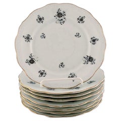 Vintage KPM, Copenhagen, Eight Rubens Plates in Porcelain with Floral Motifs, 1940s