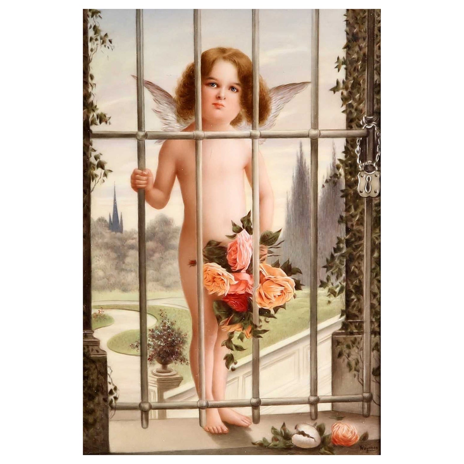 KPM Berlin Fine Porcelain Plaque Allegorical Cherub "Unrequited Love"