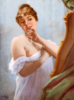 KPM Berlin Fine Porcelain Plaque "Dame mit Perlenkette" Signiert von Knoeller