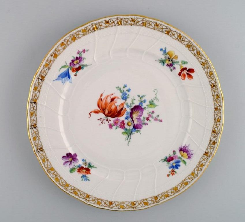 Hand-Painted Kpm, Berlin, Five Antique Dinner Plates in Curved Porcelain. Late 19th Century