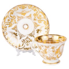 KPM Berlin German Fine Gilt Porcelain Tea Cup & Saucer ca. 1840