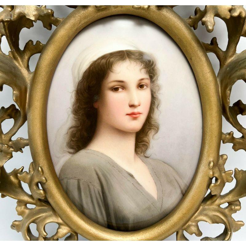 KPM Berlin hand painted porcelain portrait plaque of Ruth in Frame, 19th century.

19th century KPM Berlin porcelain portrait plaque of Ruth in frame. Oval-shaped porcelain plaque featuring the portrait of a young woman. Apparently unsigned, the