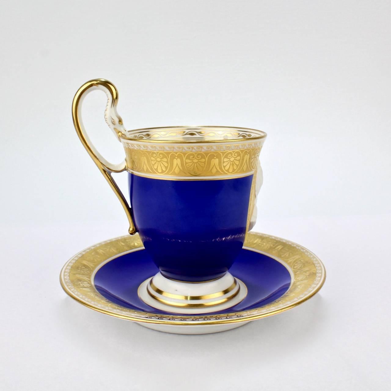 German KPM Berlin Porcelain Blue Cameo Empress Augusta Victoria Portrait Cup & Saucer