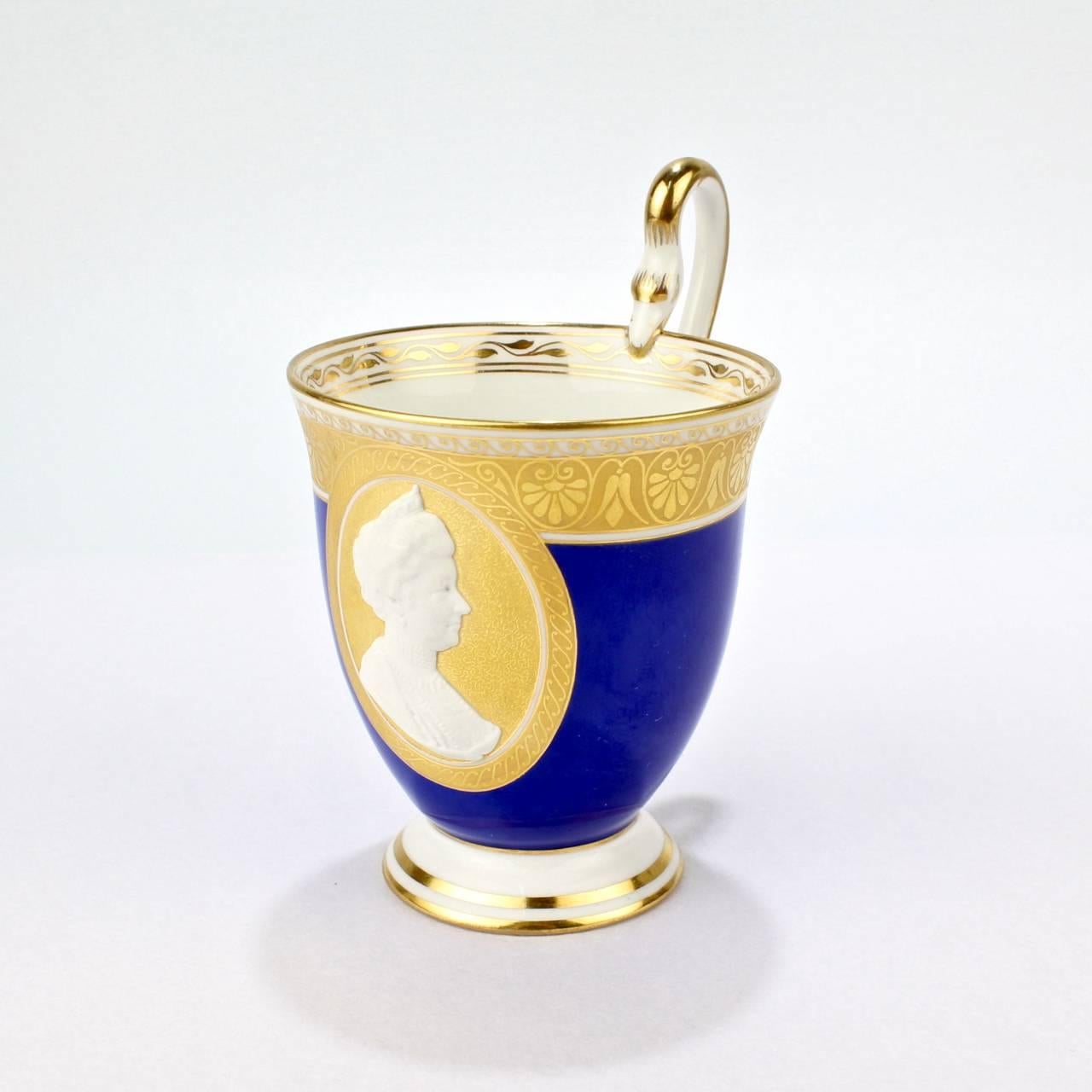 19th Century KPM Berlin Porcelain Blue Cameo Empress Augusta Victoria Portrait Cup & Saucer