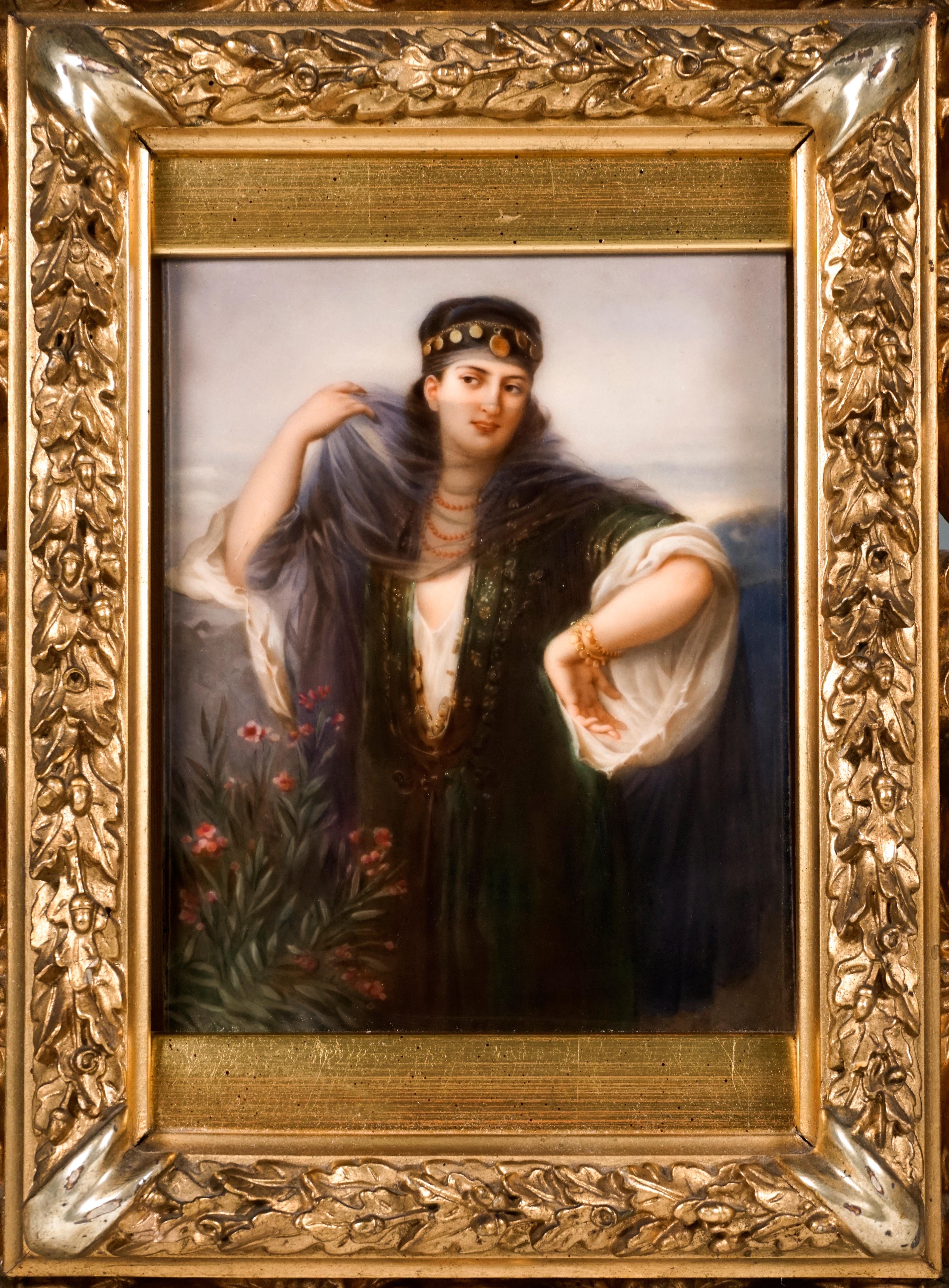 German KPM Berlin Porcelain Picture Plaque Portrait of a Girl with Veil, ca 1830 For Sale