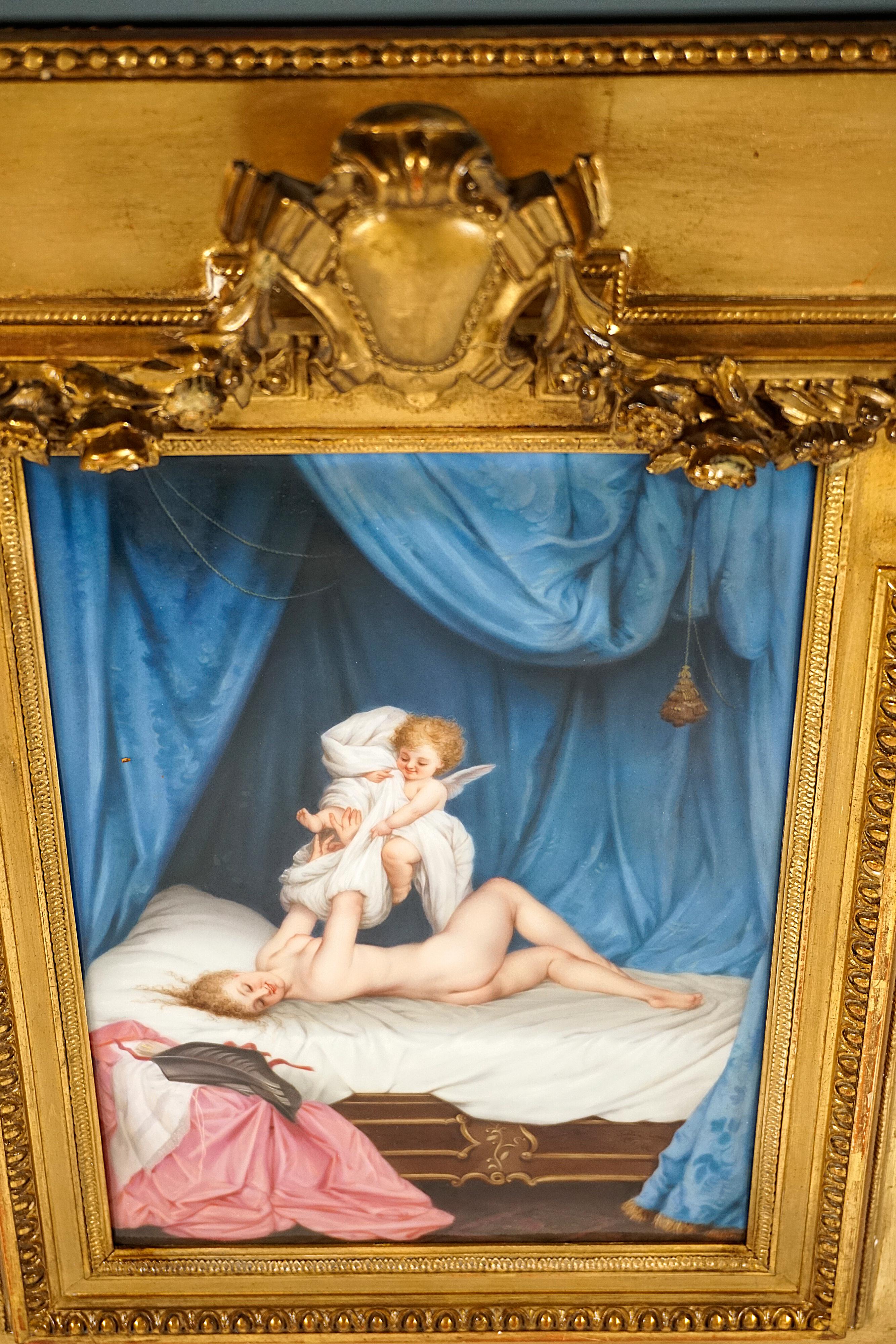 Gilt KPM Berlin Porcelain Plaque 'Amor Undresses Venus' by Emil Ens, Ca 1860