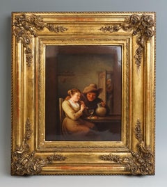 KPM Berlin Porcelain Plaque Flötenspielendes Mädchen Genreszene, Deutschland, um 1840
