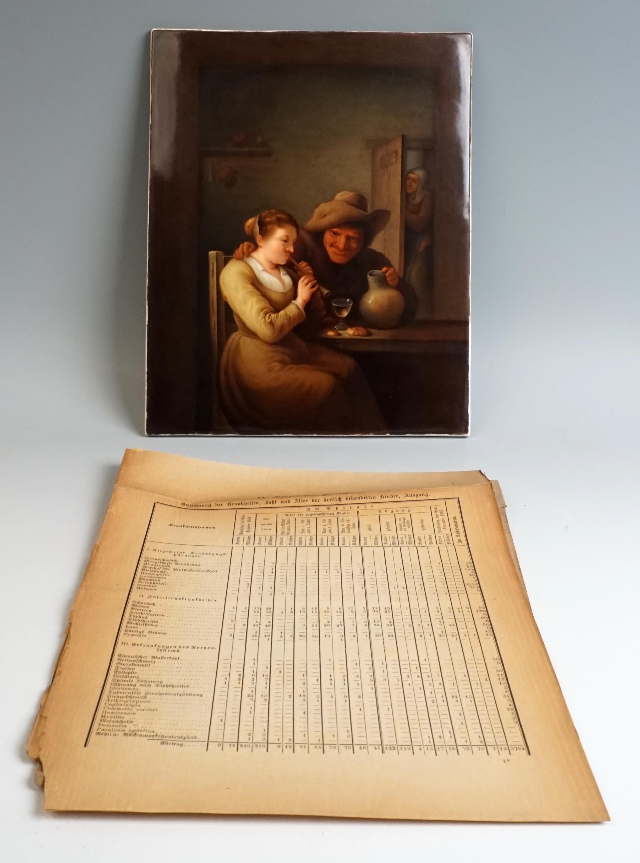 KPM Berlin Porcelain Plaque Flute Playing Girl Genre Scene, Germany, circa 1840 In Good Condition For Sale In Vienna, AT