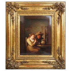 Placca in porcellana KPM Berlin Scena di genere di ragazza che suona il flauto, Germania, circa 1840