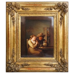 KPM Berlin Porcelain Plaque Flute Playing Girl Genre Scene, Germany, circa 1840