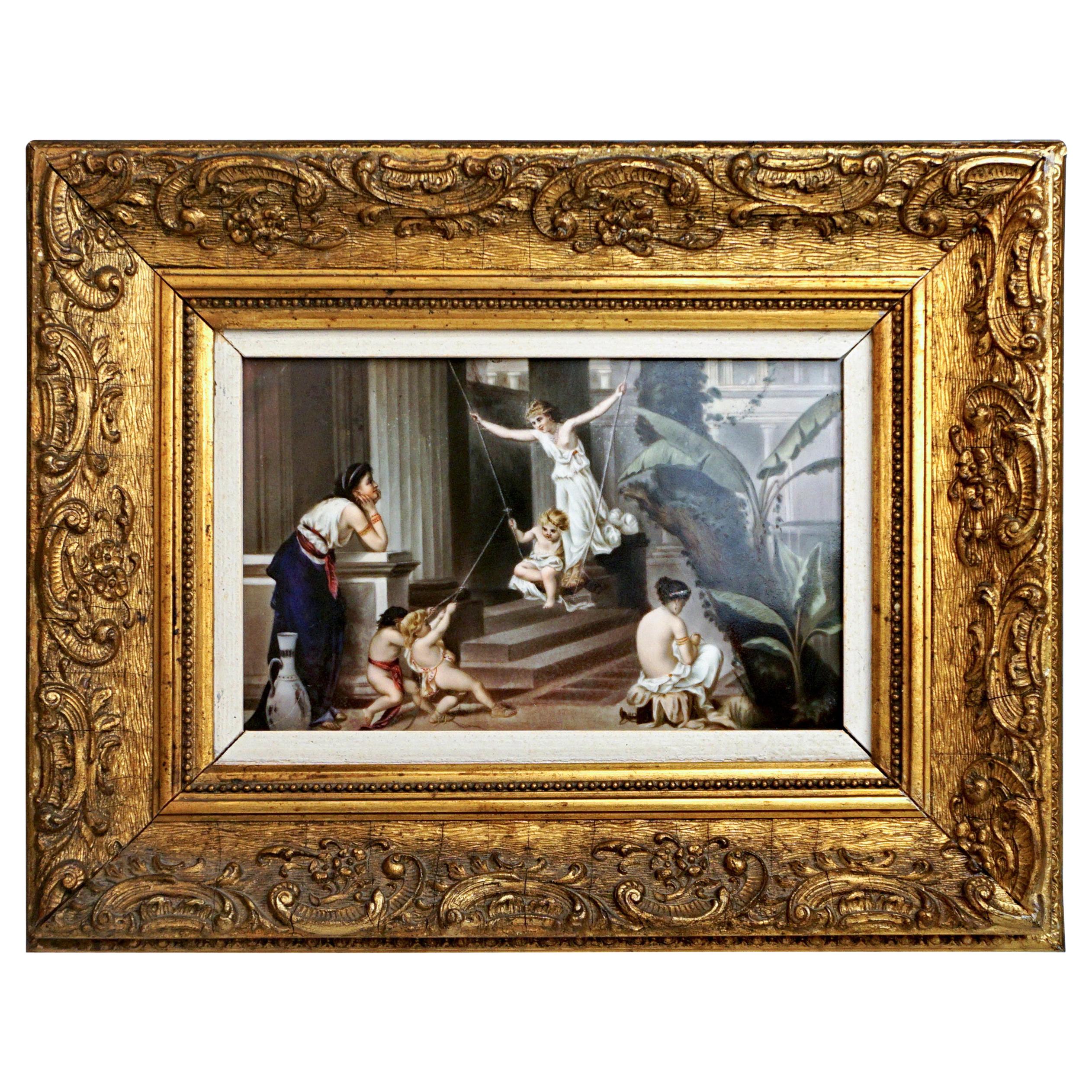 Placca in porcellana KPM Berlin "L'Escarpolette" dopo Joseph Coomans, circa 1910