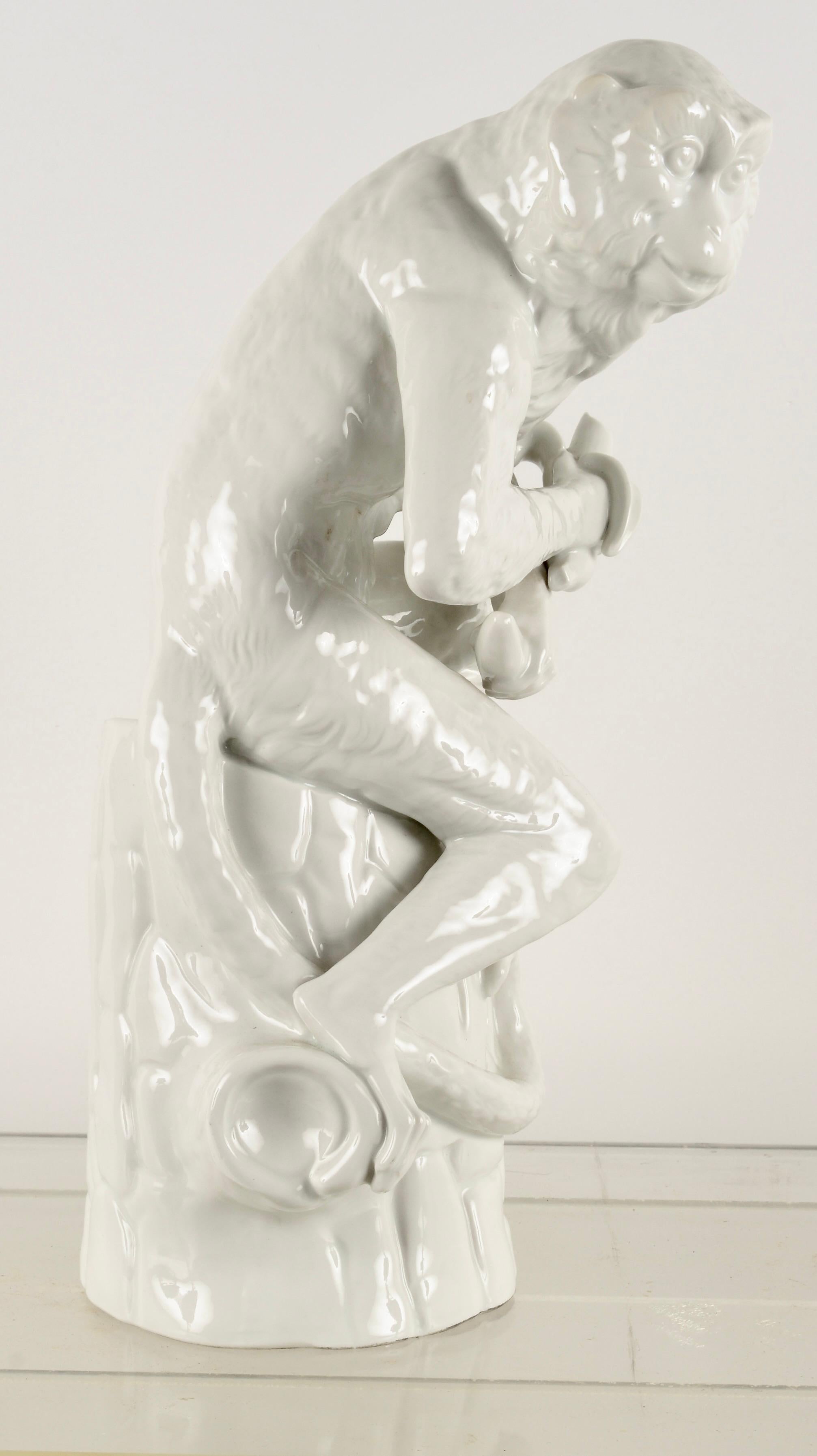 KPM Blanc de Chine Monkey Sculpture, Germany 1960s In Good Condition For Sale In Norwalk, CT