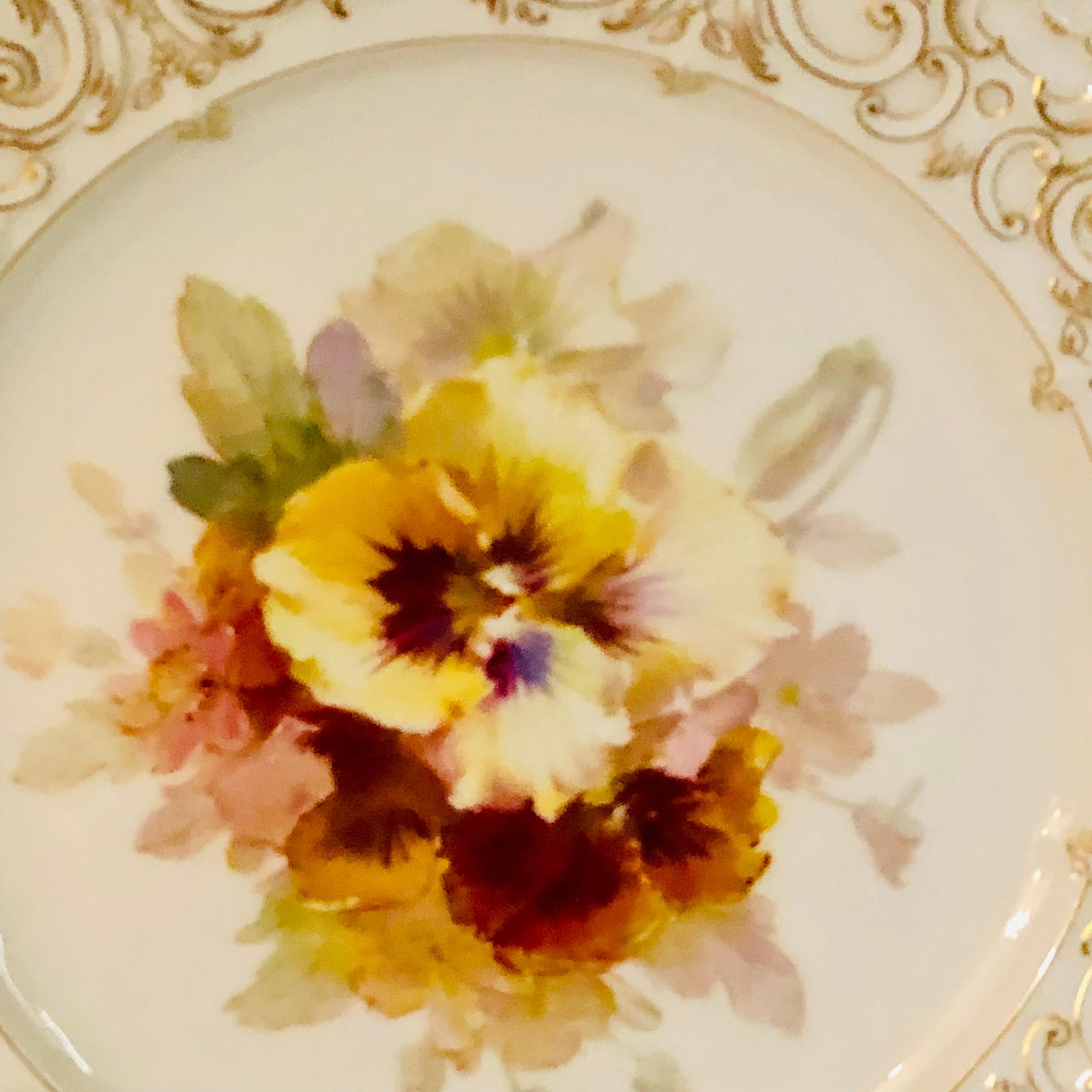 German KPM Cabinet Plate with Intricate Reticulation and a Central Painting of Pansies