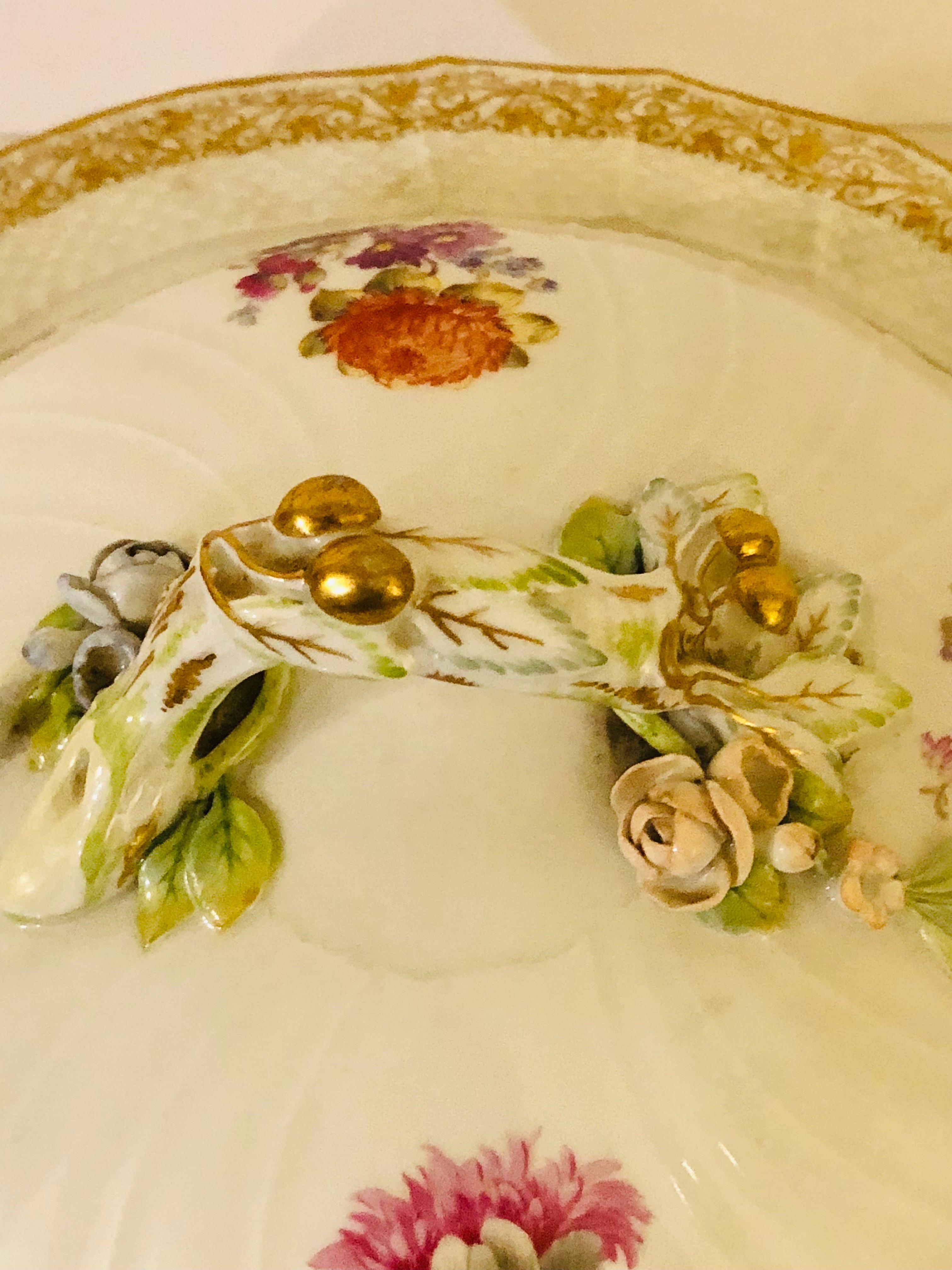 KPM Covered Bowl on a Pedestal With Raised Fruits and Roses and Painted Bouquets For Sale 2