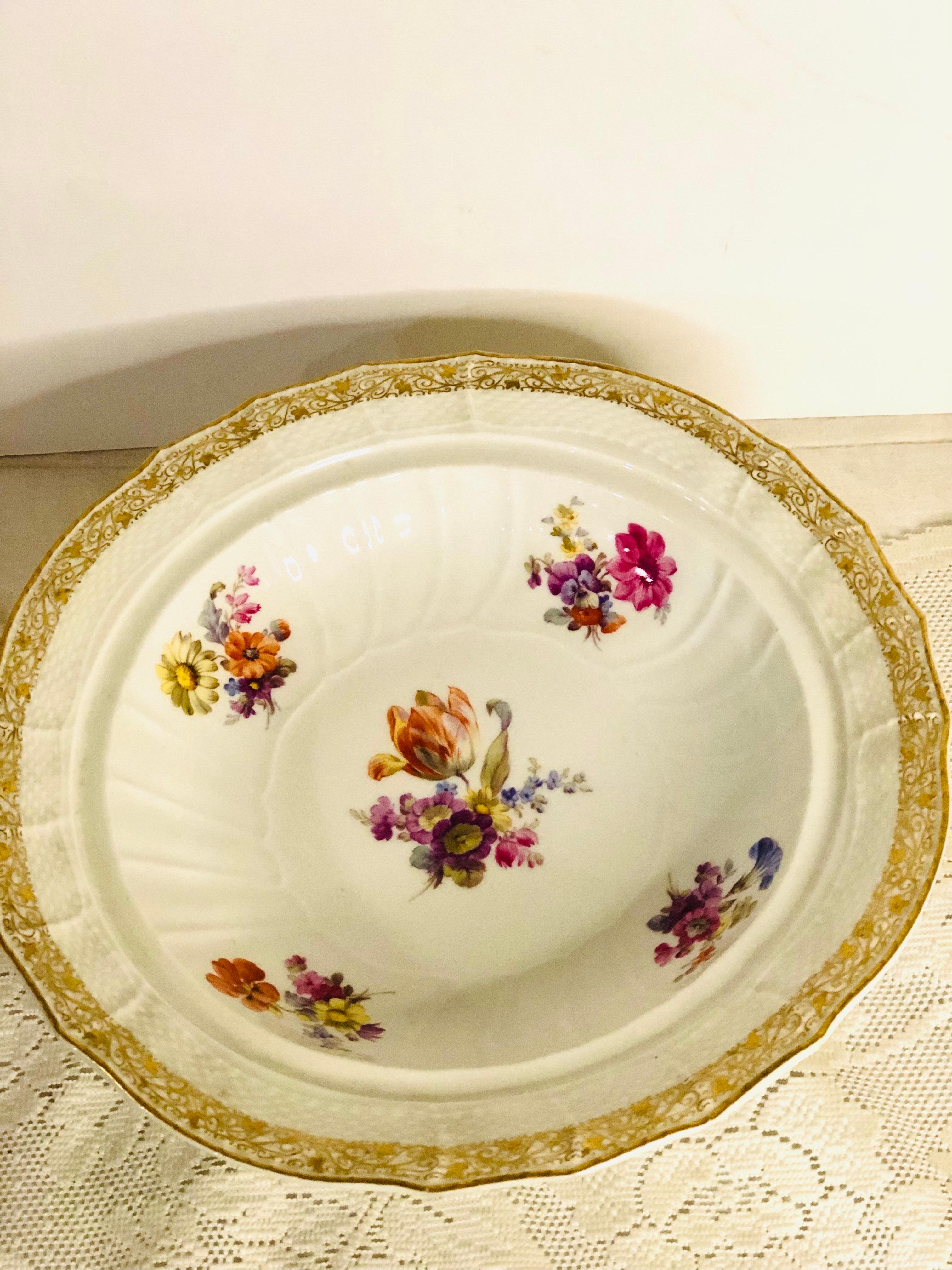 KPM Covered Bowl on a Pedestal With Raised Fruits and Roses and Painted Bouquets For Sale 6