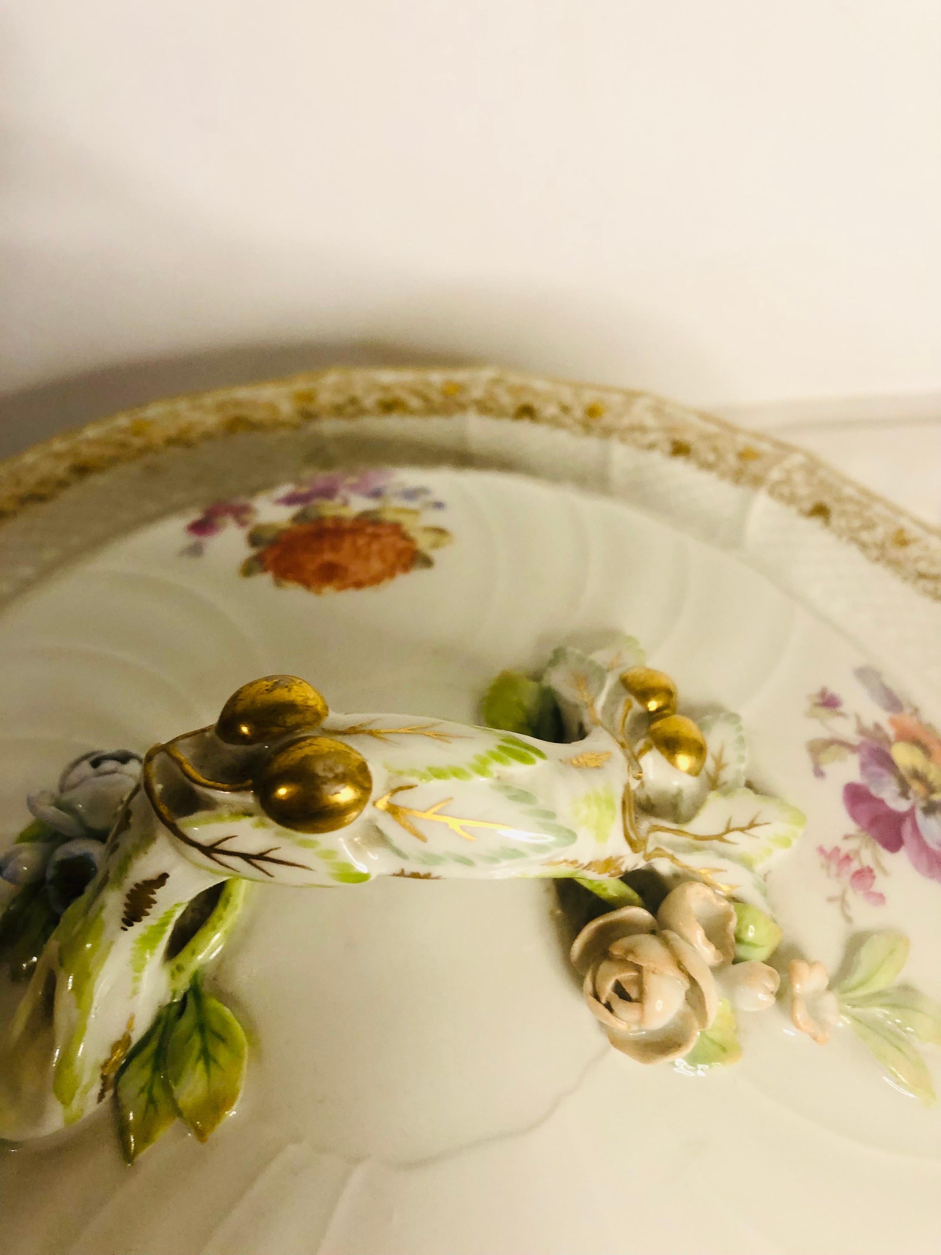 20th Century KPM Covered Bowl on a Pedestal With Raised Fruits and Roses and Painted Bouquets For Sale