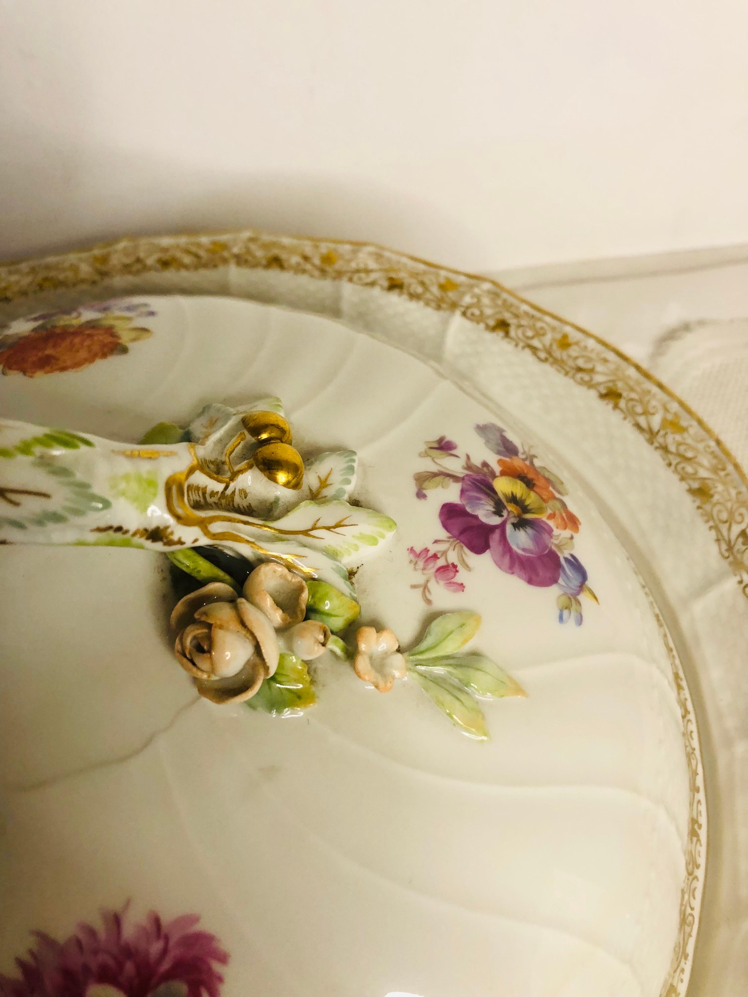 Porcelain KPM Covered Bowl on a Pedestal With Raised Fruits and Roses and Painted Bouquets For Sale