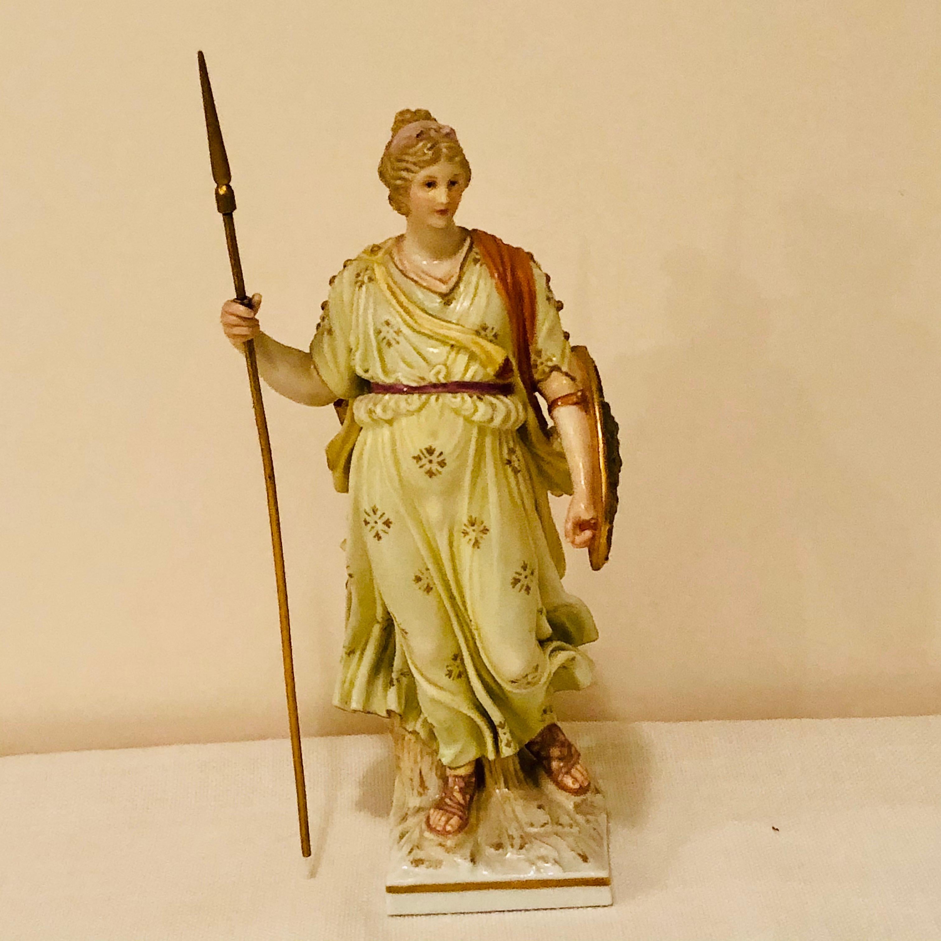 KPM Figure of a Lady Warrior Holding a Spear and a Shield with a Face with Wings In Good Condition For Sale In Boston, MA