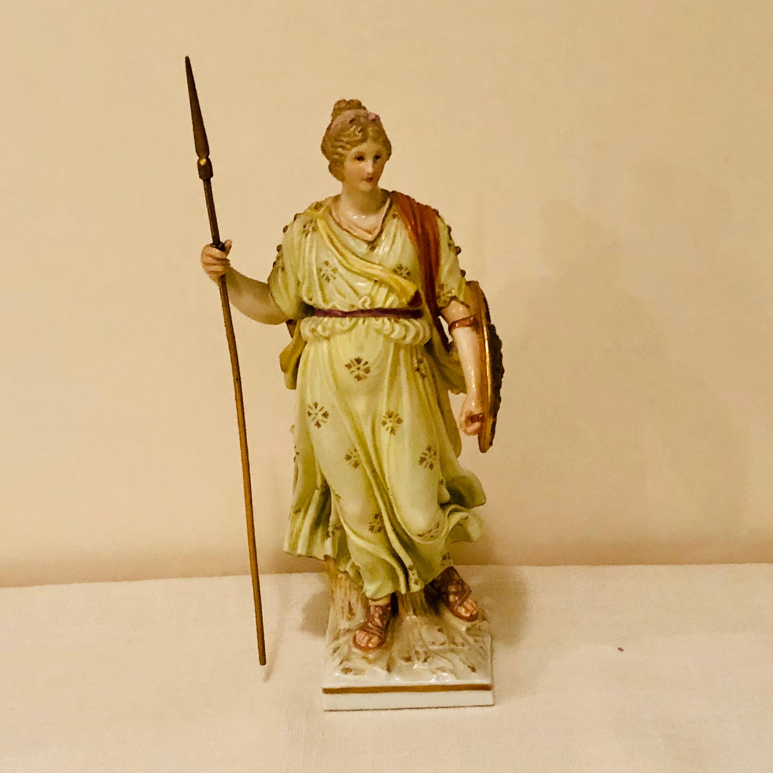 Porcelain KPM Figure of a Lady Warrior Holding a Spear and a Shield with a Face with Wings For Sale