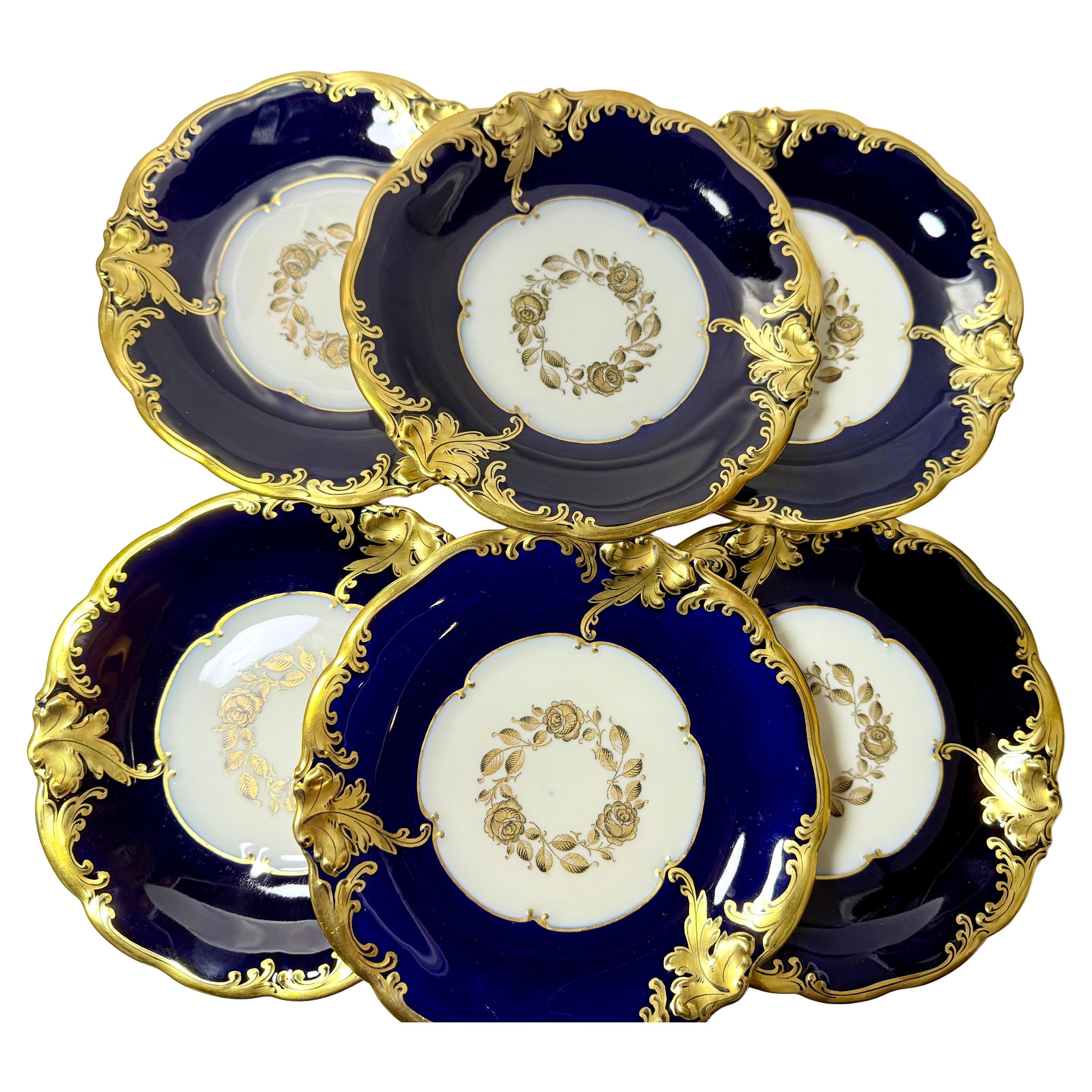 KPM Germany Friederike 6 cobalt gold side plates