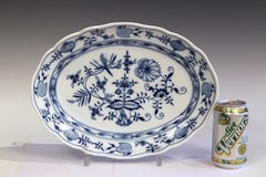 KPM Meissen Swords Mark Vintage Blue Onion Porcelain Serving Platter Tray 14"