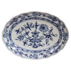 Plateau de service KPM Meissen Swords Mark Vintage Blue Onion Porcelain 14 po.